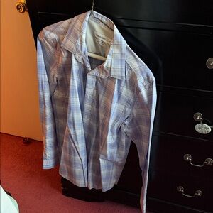 Calvin Klein Men's Light Blue & White Plaid Button-Down Shirt